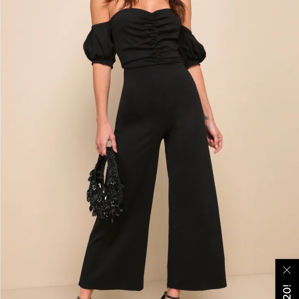 Lulu's Black Off-Shoulder Jumpsuit